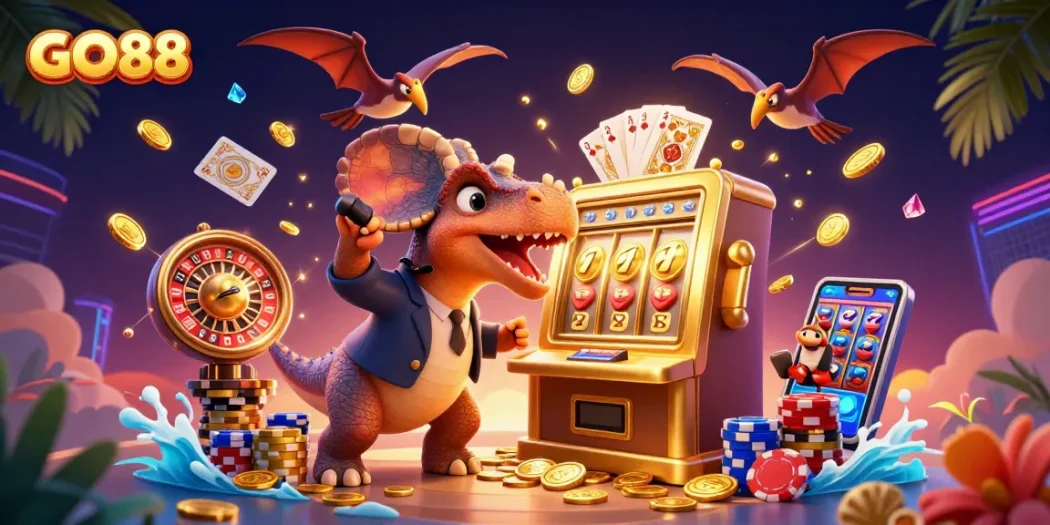 Engage in the excitement of GO88 as pachycephalosaurus wins jackpot coins at the slot machine.