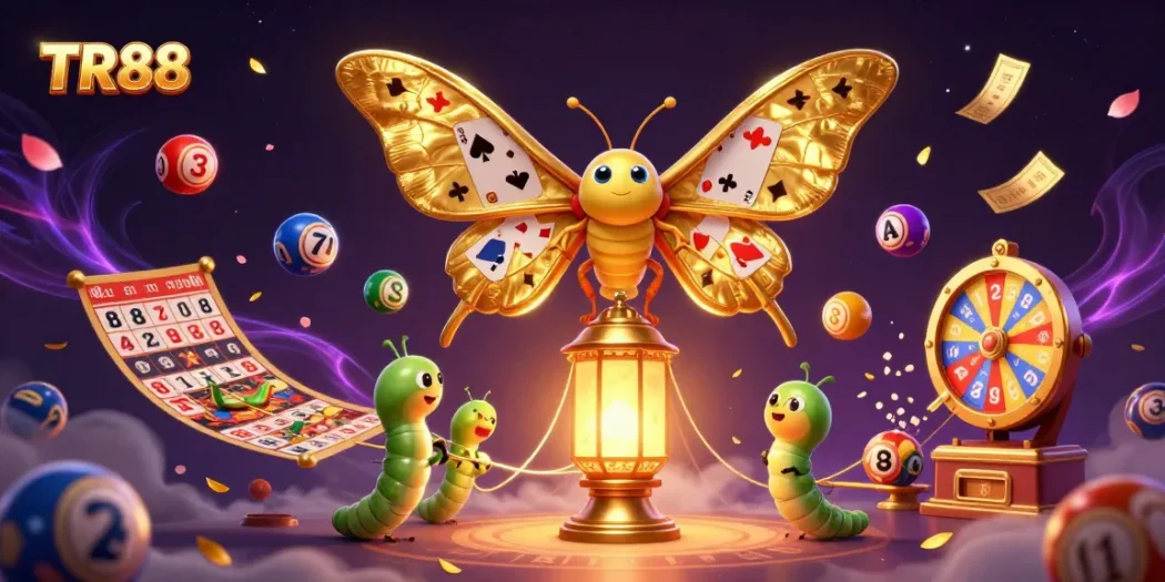 Experience the excitement of TR88 with golden casino scenes and vibrant lottery elements