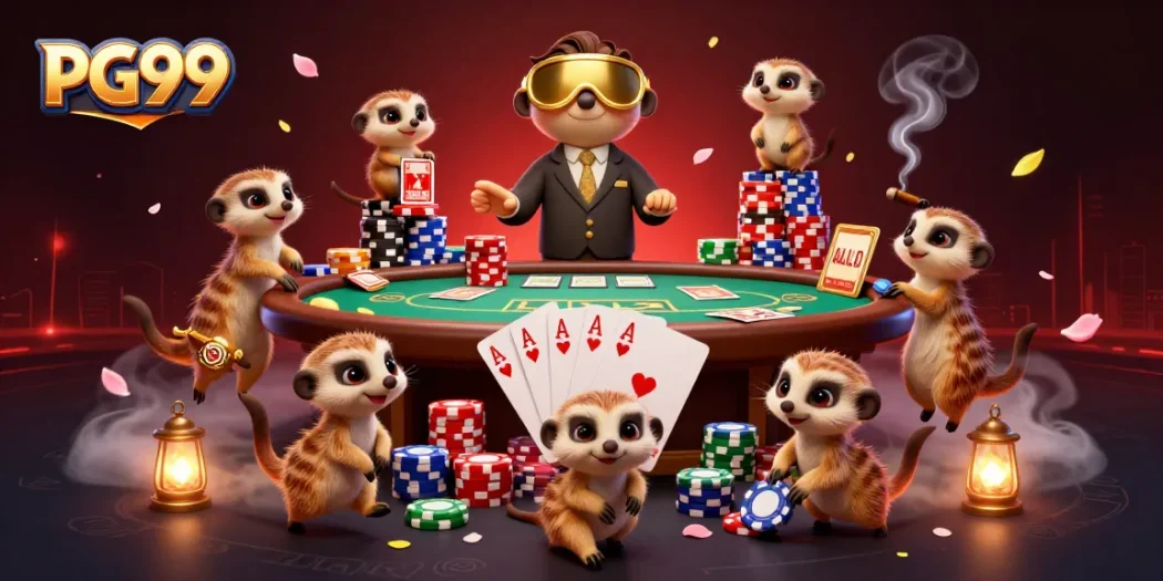 Experience the thrill at PG99 with meerkats captivatingly running a vibrant casino.