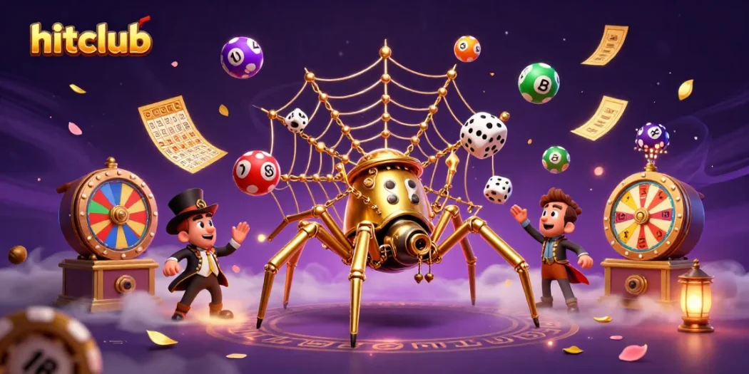 Hitclub captures excitement with a steampunk spider and playful lottery elements in action.