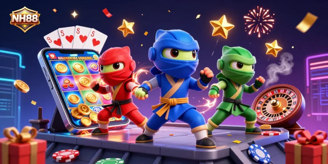 Engage with NH88 as ninja chameleons showcase thrilling casino action with vibrant gaming elements.