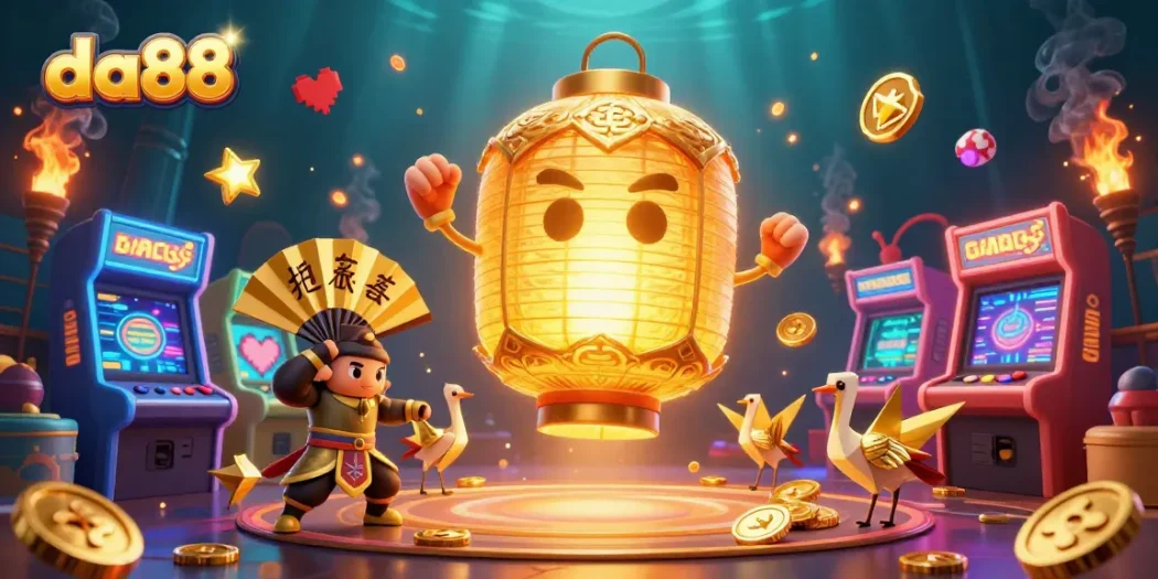 Experience da88 gaming magic through vibrant 3D illustration featuring casino elements and lucky symbols.