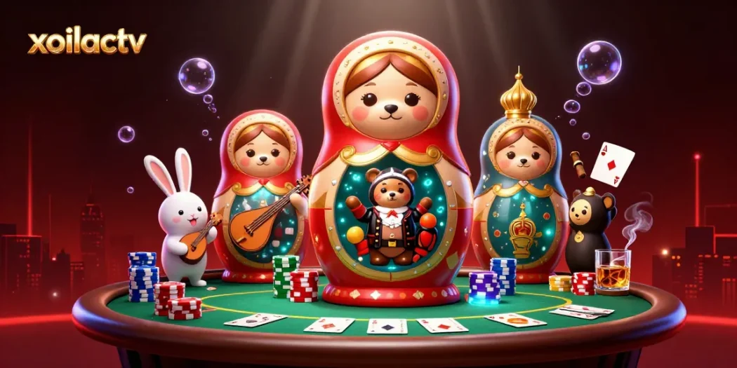 Xoilactv delivers engaging casino experiences with a vibrant illustration of bears and gaming elements.
