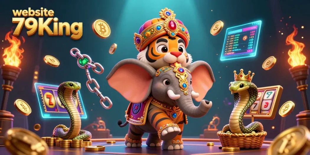 Engage with exciting games at the website 79King, featuring 3D cartoon characters in a vibrant casino setting.